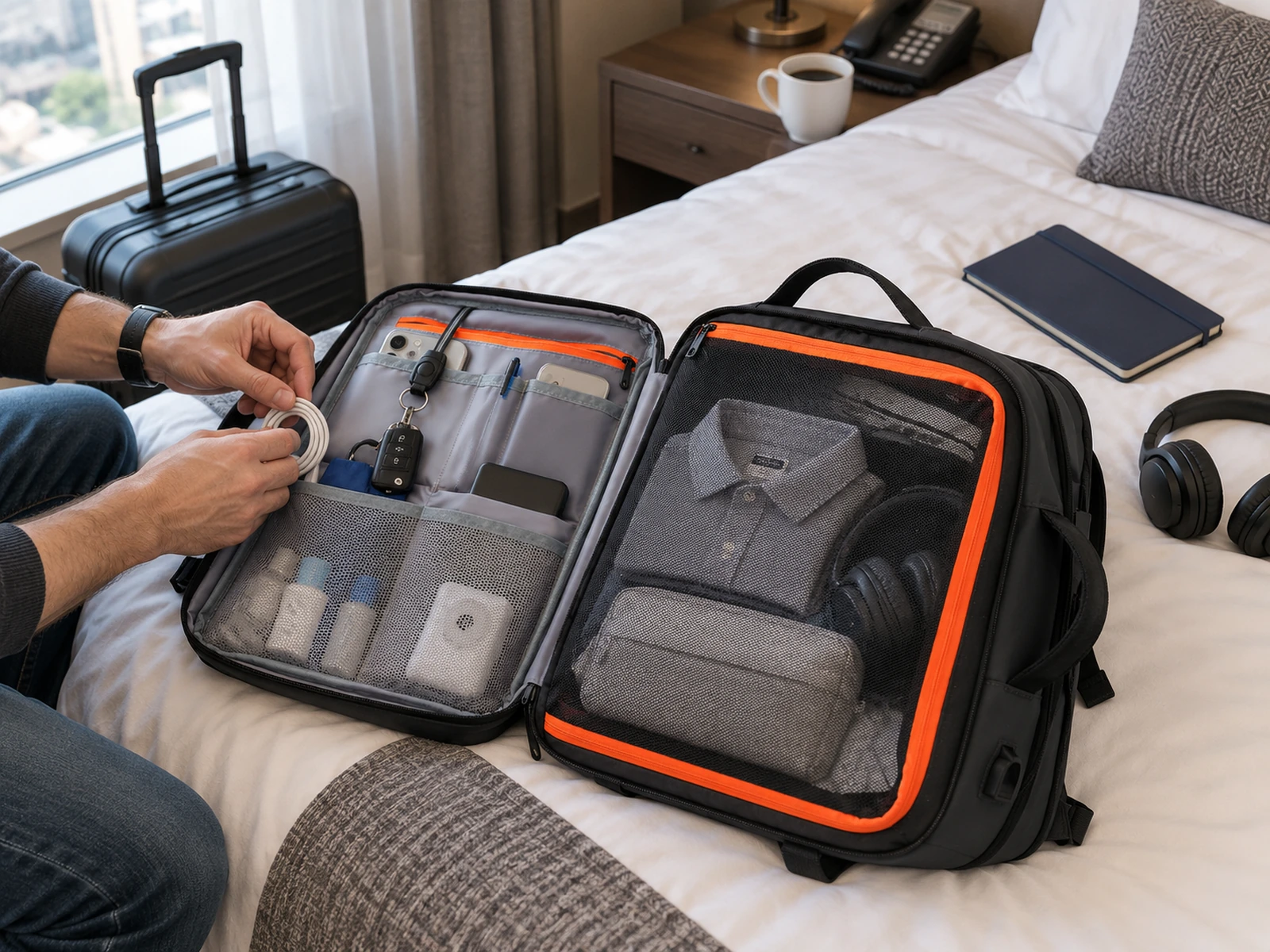 WGX-121 backpack open flat for hotel packing
