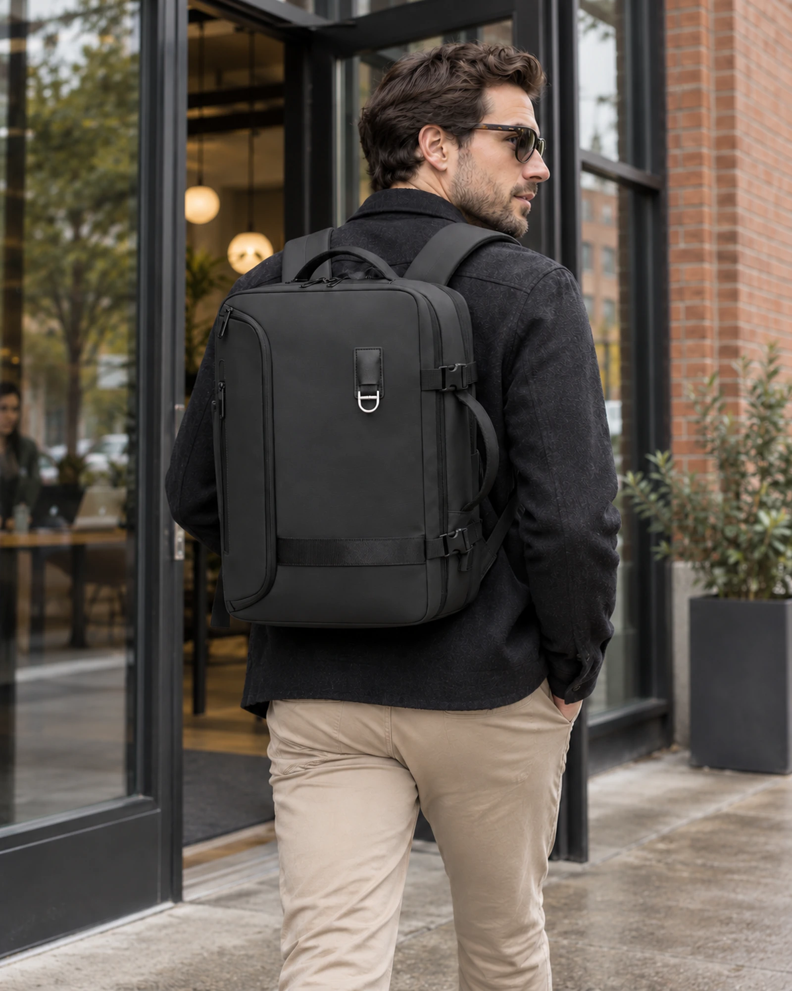 American professional carrying the WGX-121 backpack for a client visit