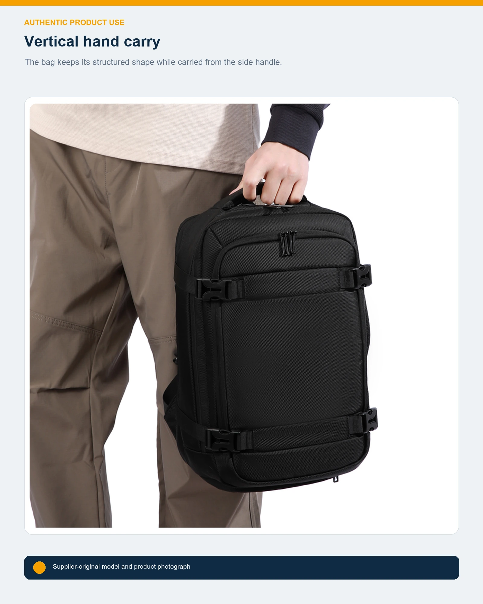 WGX-1922 travel backpack in authentic hand-carry use