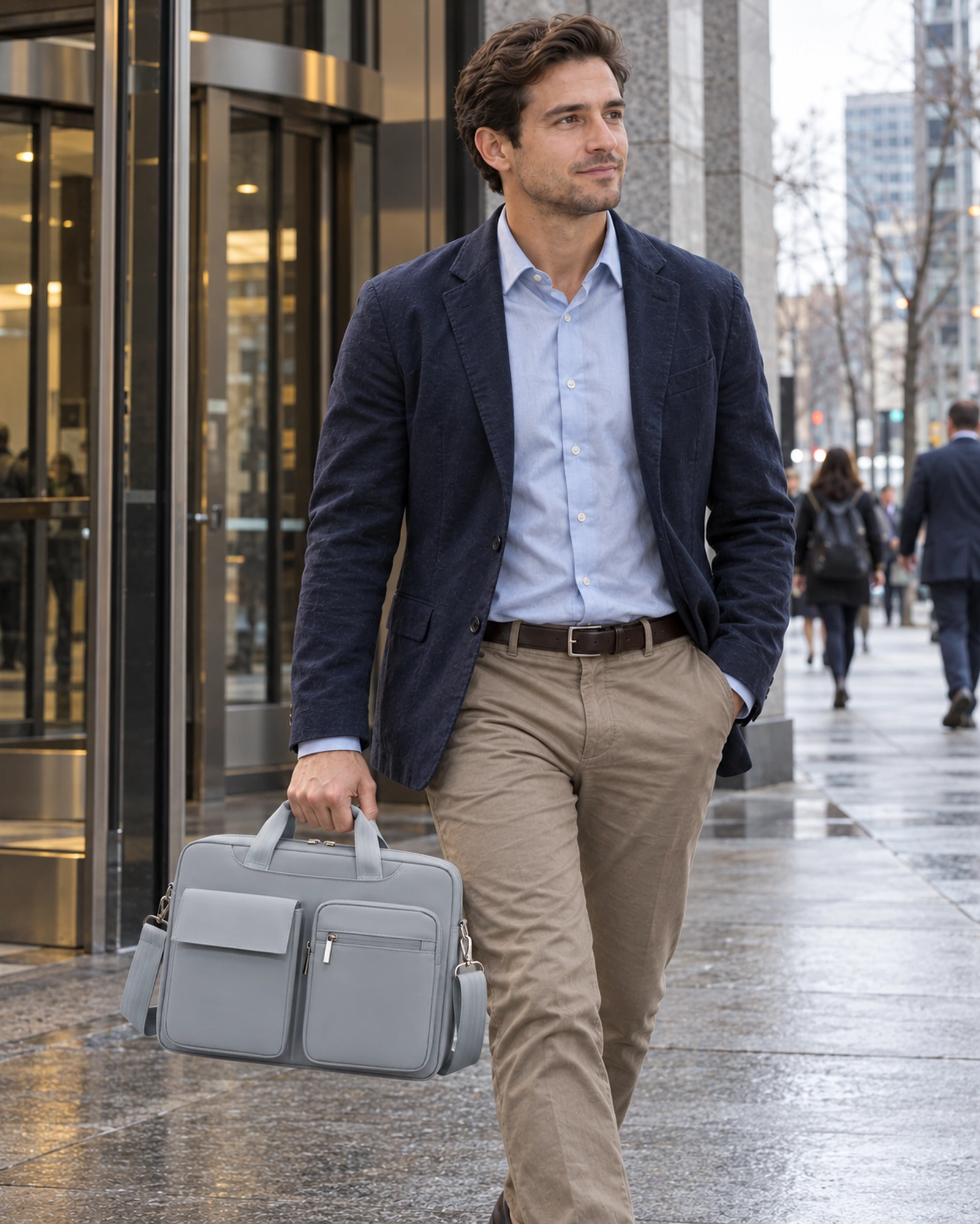 Business commuter carrying the WGX-2521 laptop briefcase