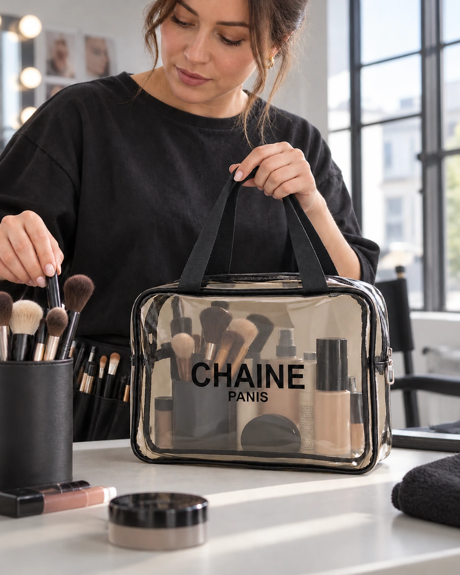 WGX-5006 large tote at a professional makeup workstation