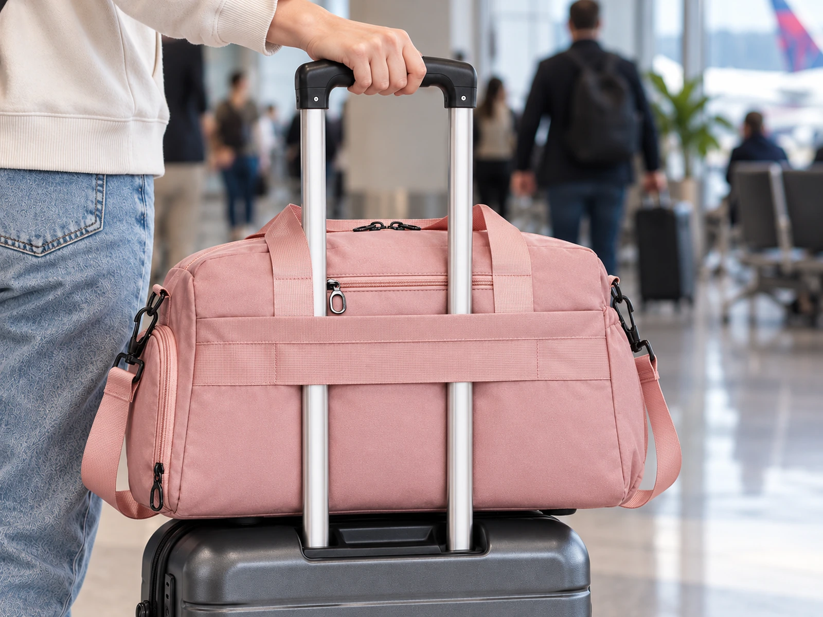 WGX-7203 secured to rolling luggage at an airport