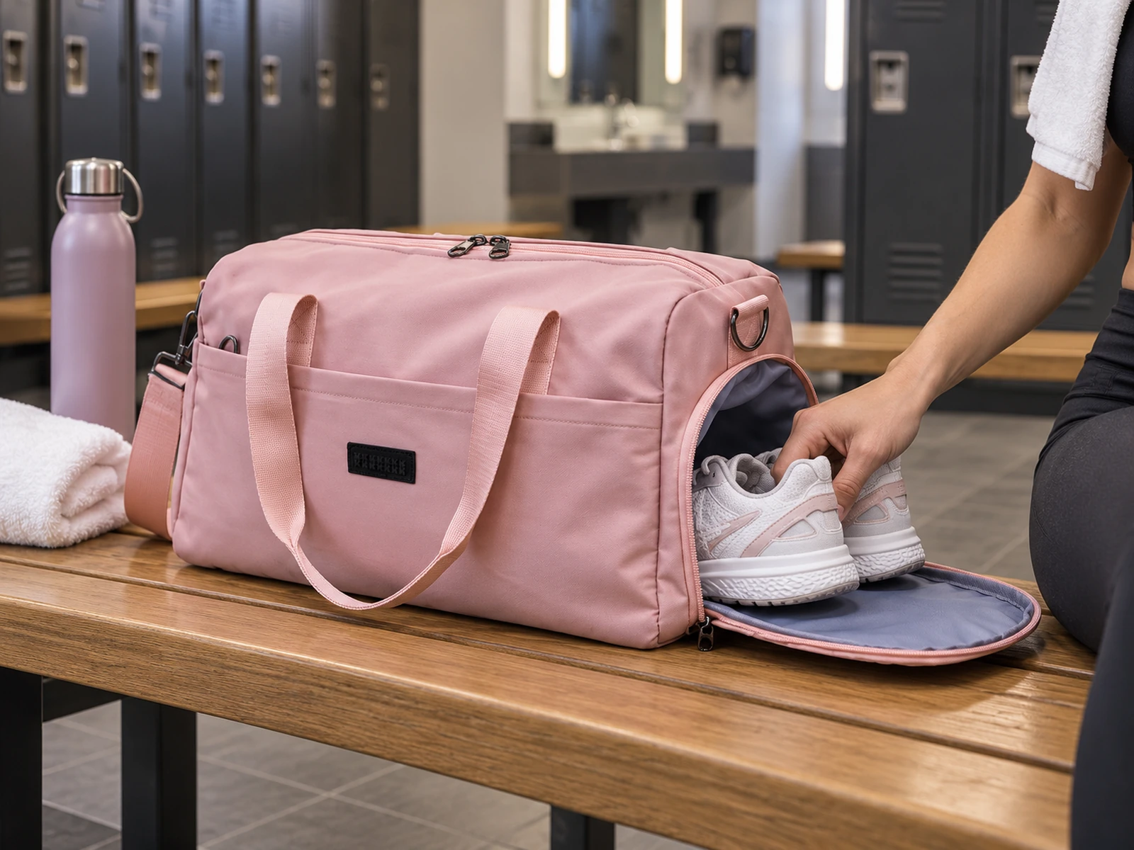 Separate shoe compartment in use in a locker room