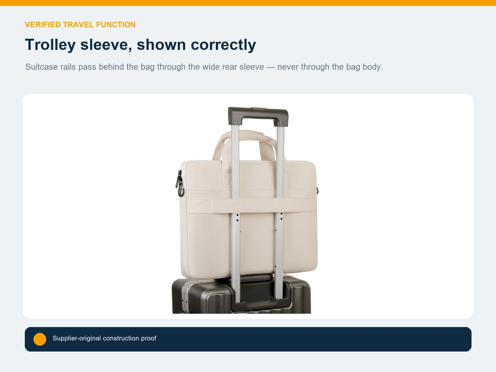 WGX-730 rear trolley sleeve secured over suitcase rails
