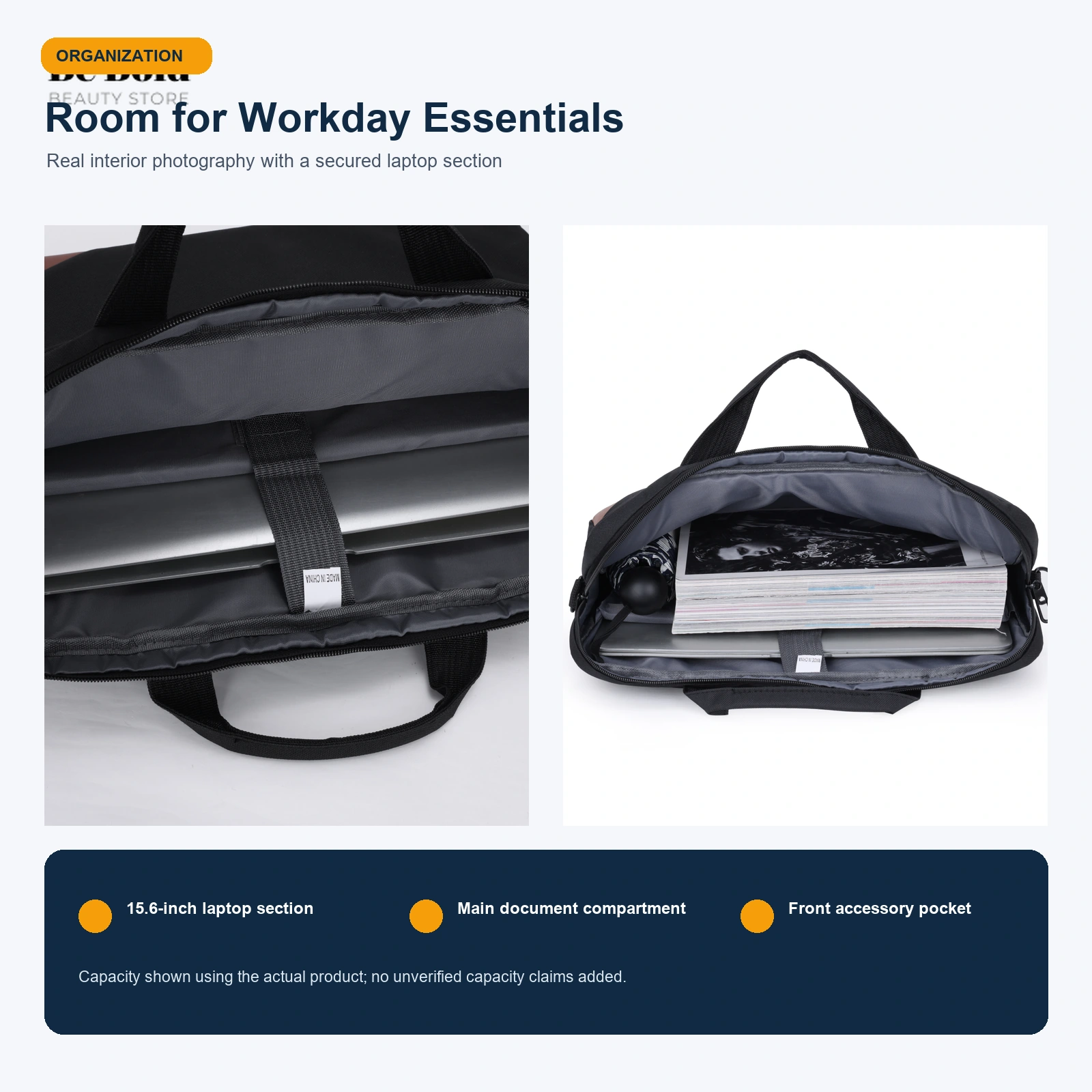 WGX-H9907 interior organization and laptop storage