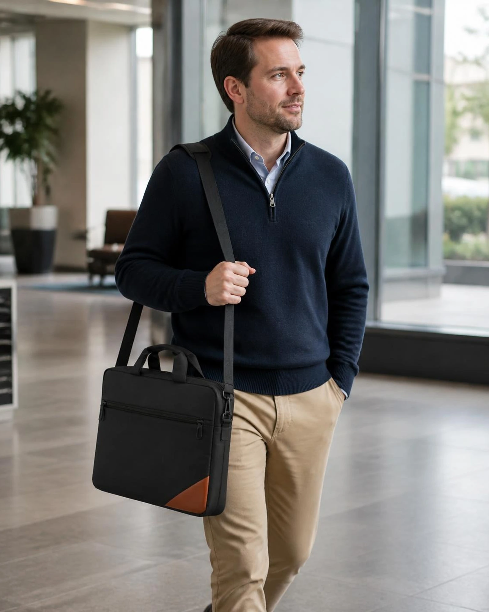 Business commuter carrying the WGX-H9907 laptop briefcase