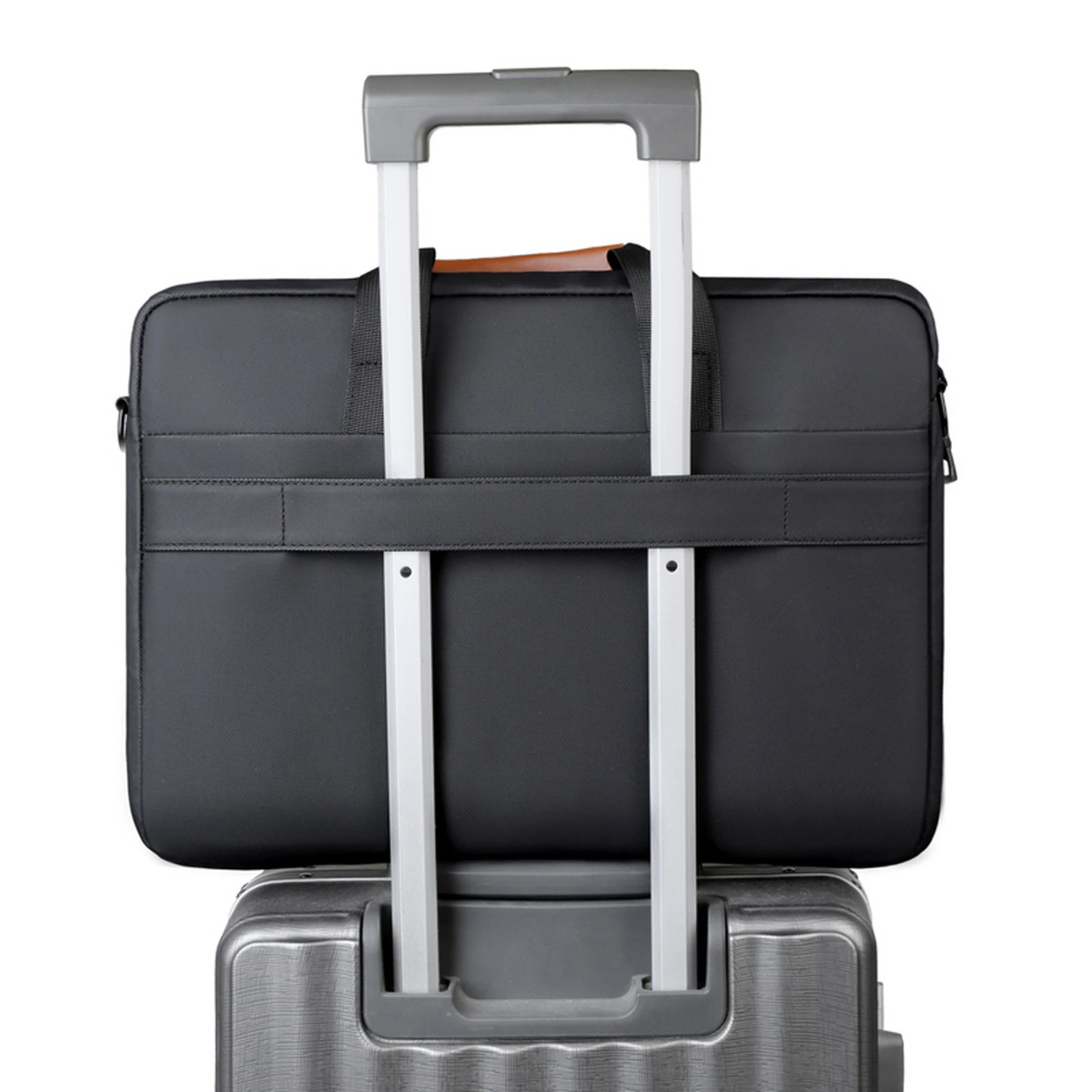 WGX-230 briefcase secured to rolling luggage with its trolley sleeve